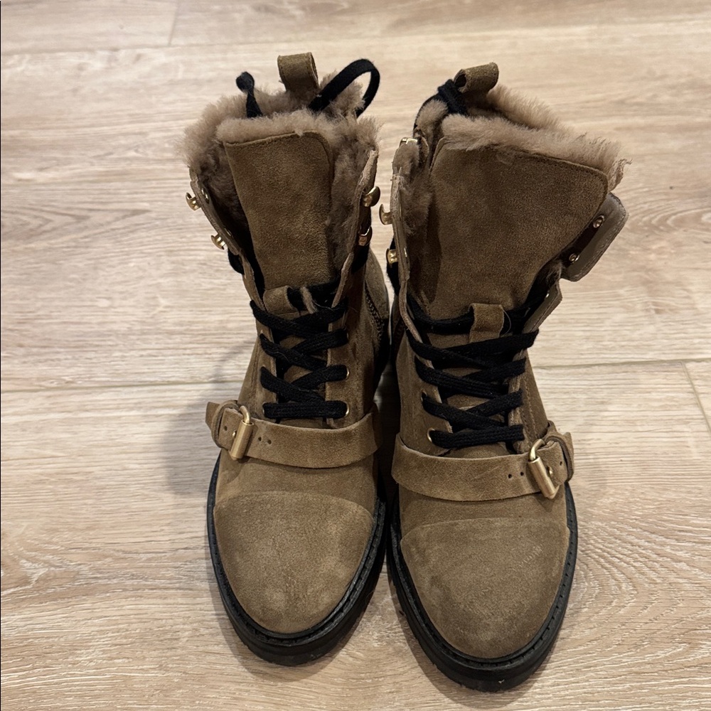 ALLSAINTS Donita Combat Boot with Genuine Shearling Trim - size 37 US 7 - Picture 2 of 6